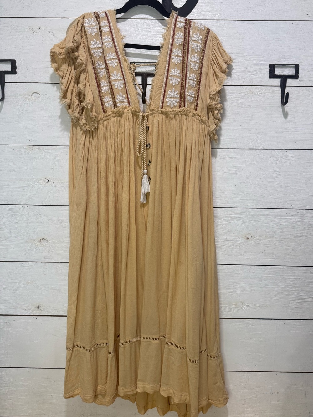 Free People Bali Will Wait for You Midi Cream Boho Maxi Dress Embroidered Beachy